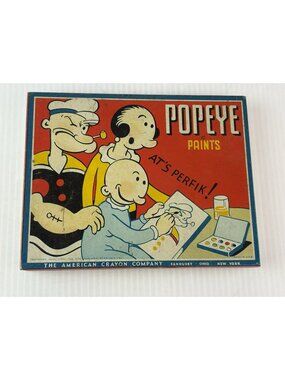 Popeye The Sailor Man Paint Set in Tin Litho Box  (circa 1933) Made in USA